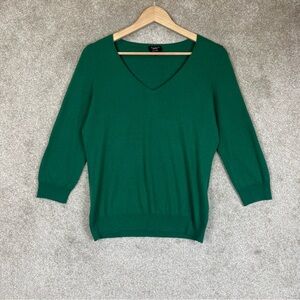 Talbots Sweater Womens Small Green Cashmere 3/4 Sleeve Pullover V Neck- 4476